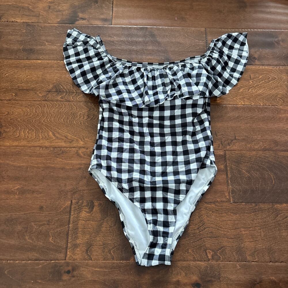 Cabana Del Sol Women's Small Swimsuit Gingham Off The Shoulder Black White
